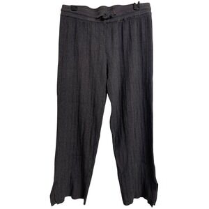 And Now This Charcoal Gray Ribbed Knit Wide Leg Pants Side Slit Large